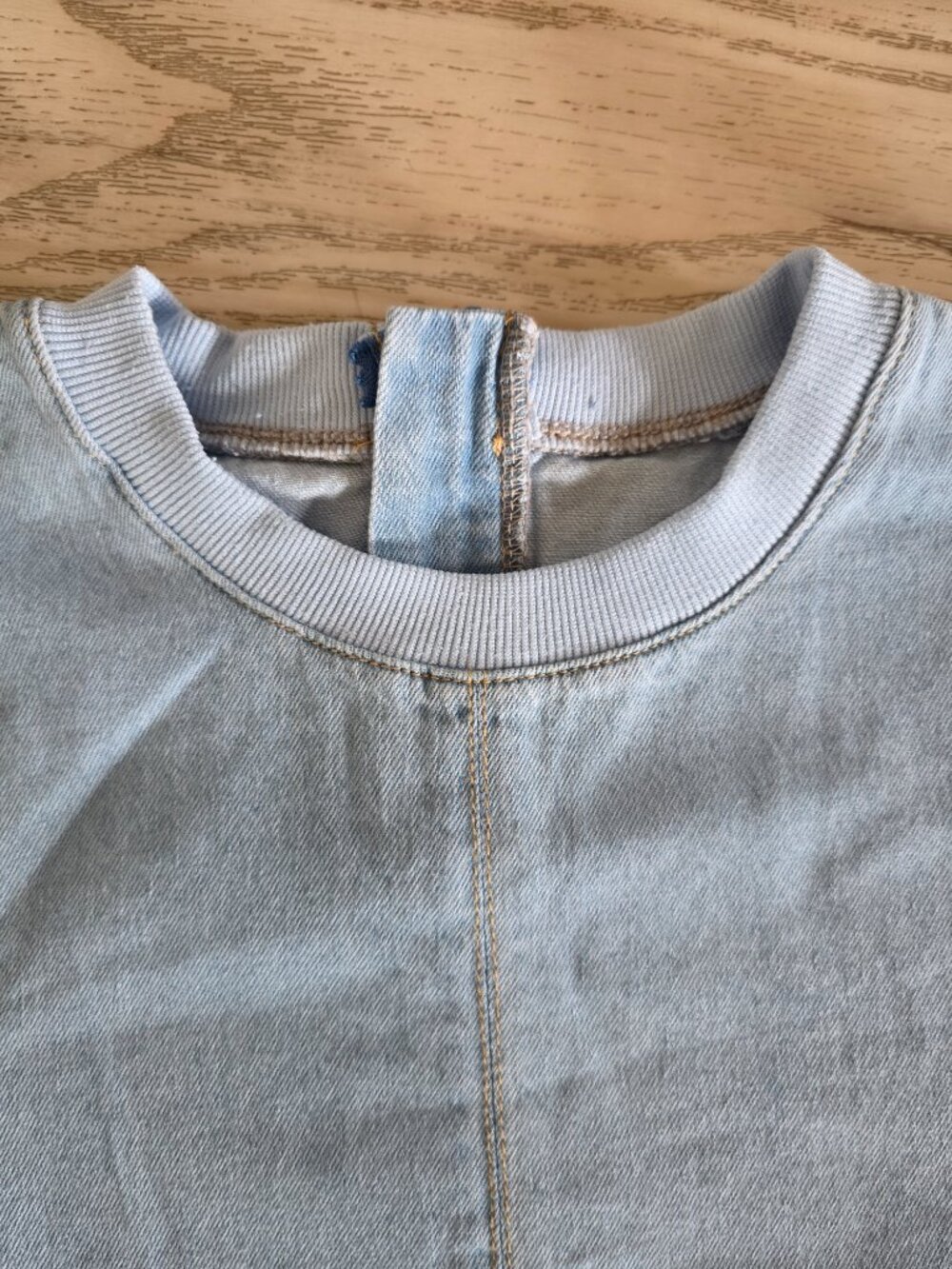 Light Wash Denim Swing Mini Dress with Contrast Stitching Medium - Picture 3 of 8